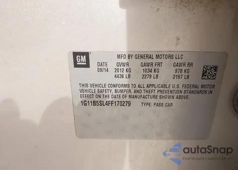 2015 Chevrolet Malibu Ls from USA, damaged, VIN 1G11B5SL4FF170279